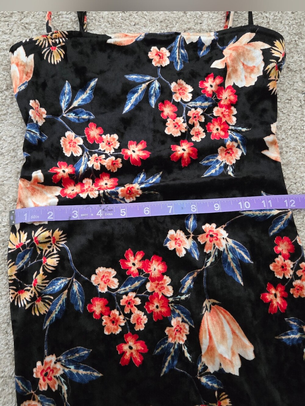 Floral Velvet Mini Dress with Pink & Red Blooms - Picture 4 of 5